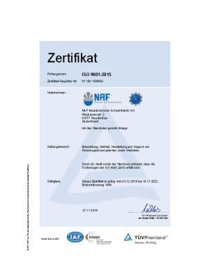 Zertifikat ISO 9001 | NAF Axles
